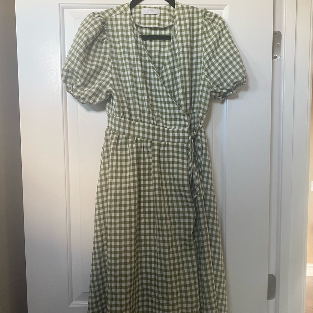 Oak + Fort Gingham Wrap Midi Dress